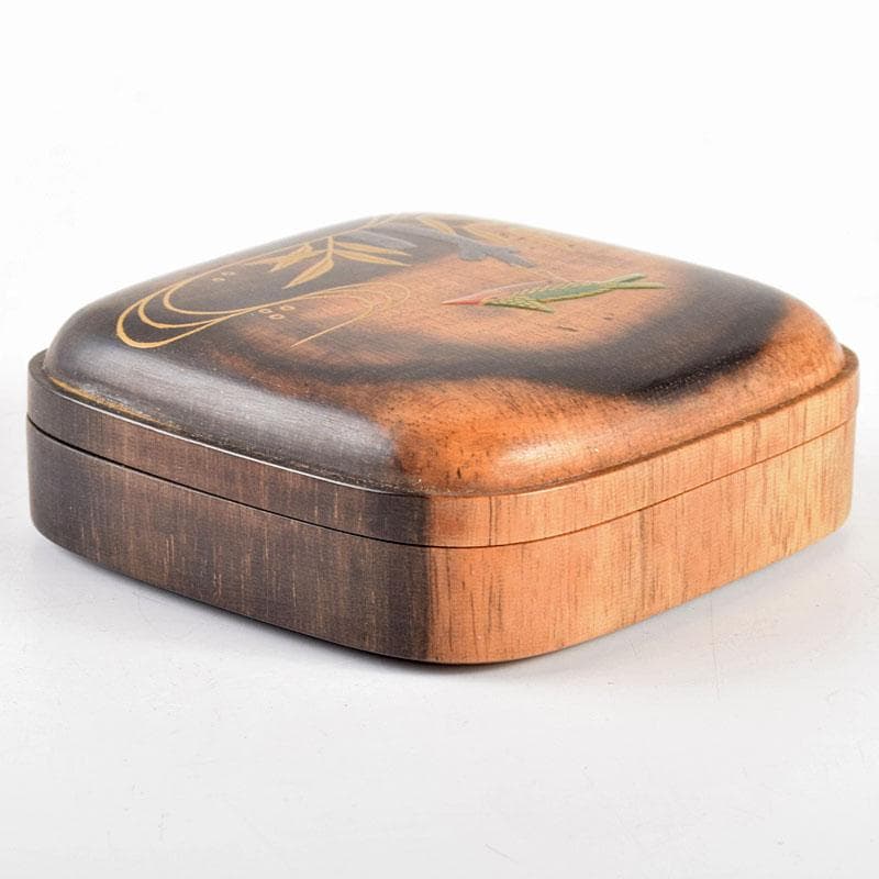 茶道具　道場宗廣作　川蝉蒔絵　黒柿四方香合　共箱　M　R4889