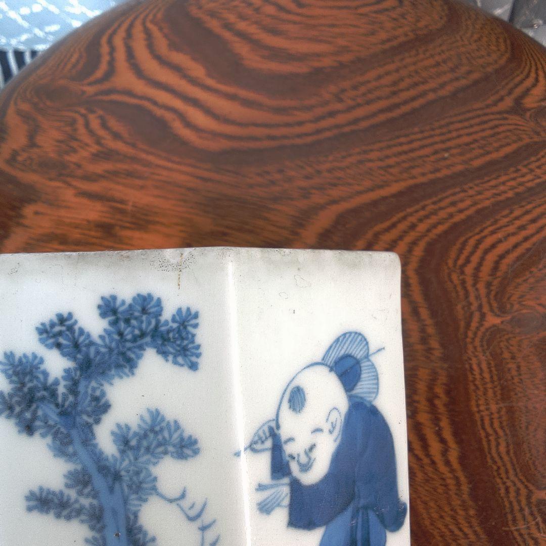 骨董５青い絵柄の八角形陶器鉢