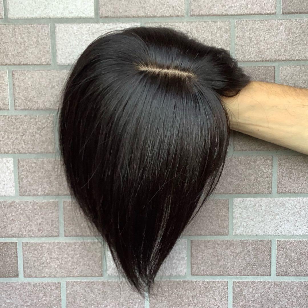 人毛100% 総￼手植 医療用部分ウィッグ ヘアピース ダークブラウンブラック