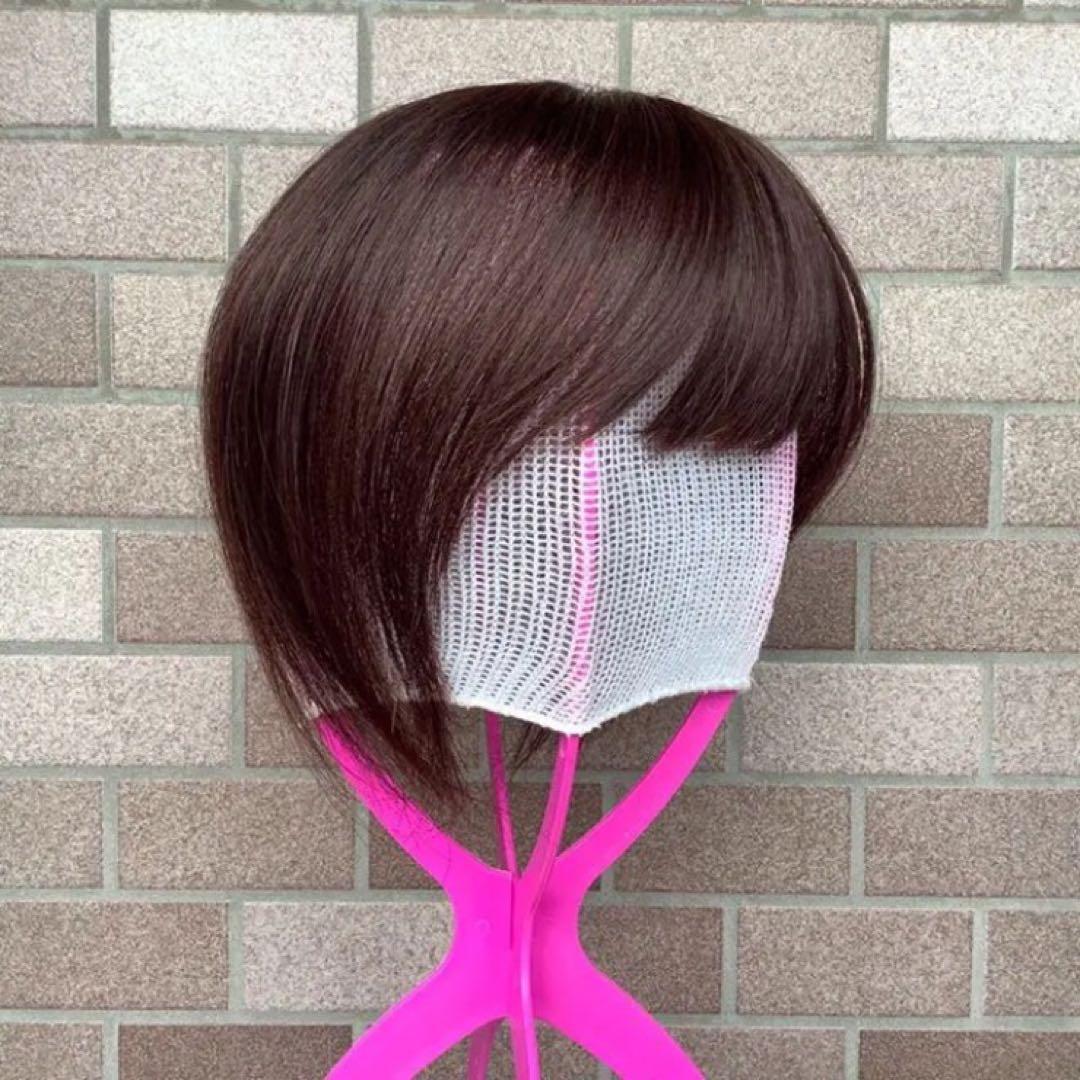 人毛100% 総￼手植 医療用部分ウィッグ ヘアピース ダークブラウンブラック