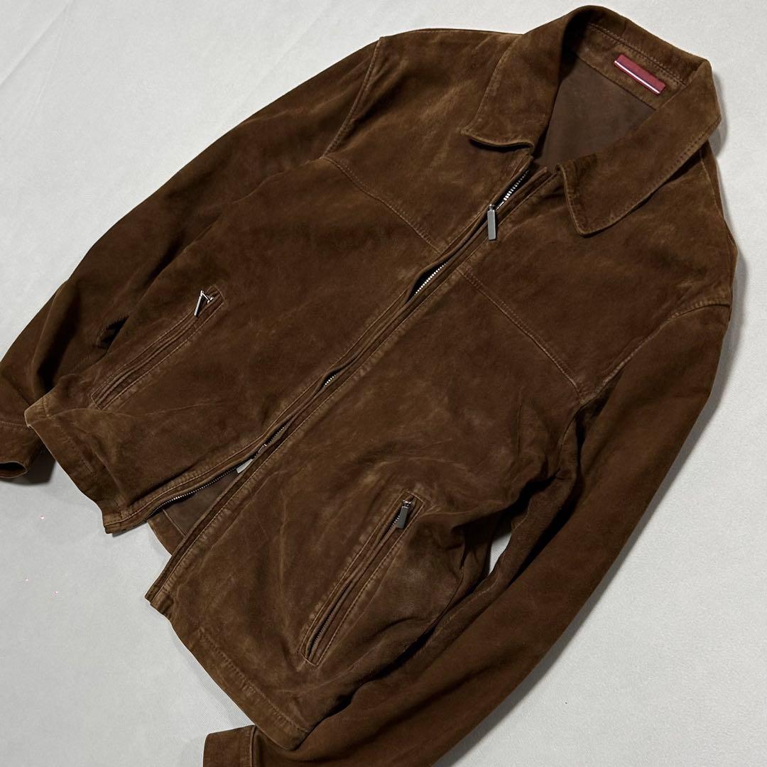 90s イタリア製 ベロア レザー シングルライダース スポーツジャケット