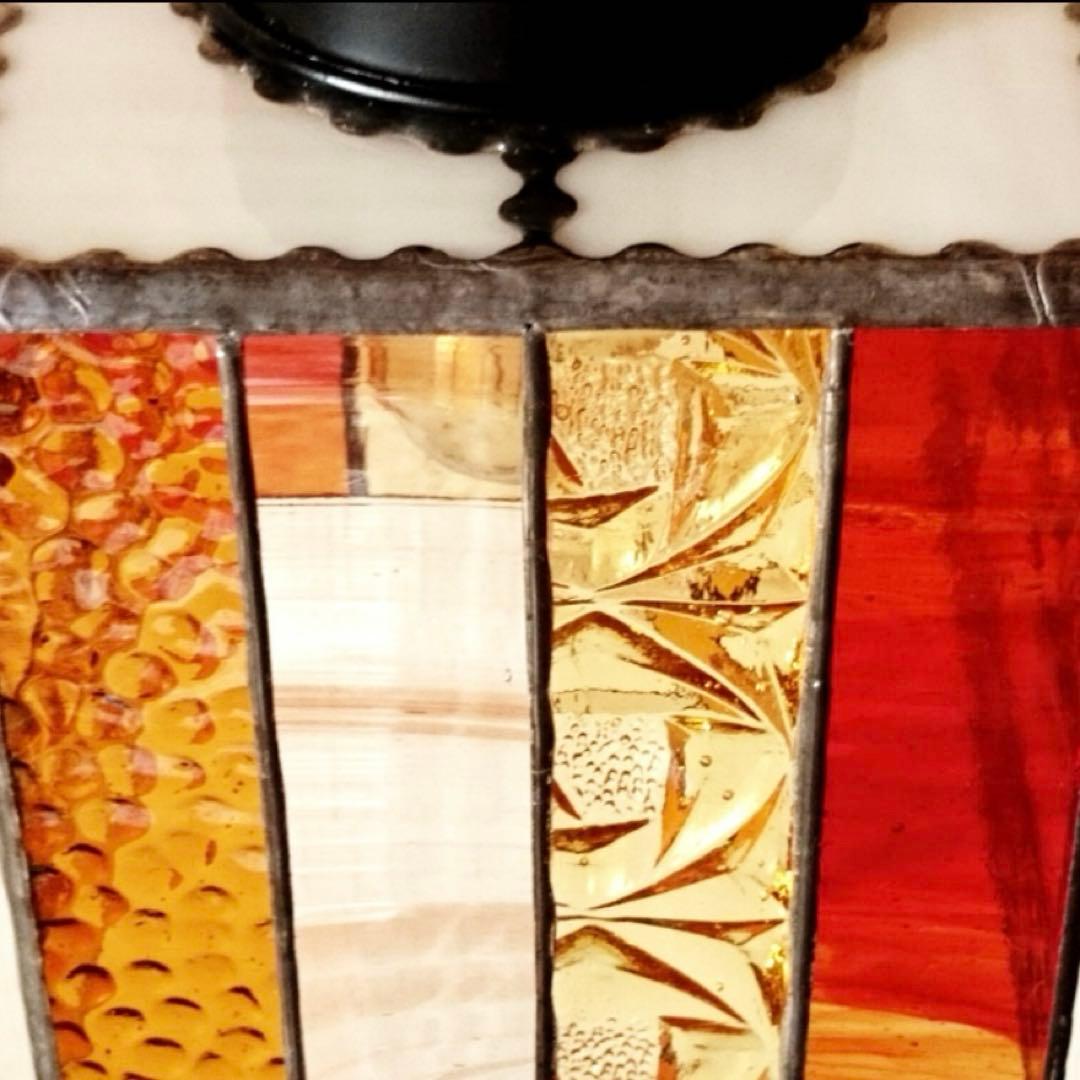 カラフル ステンドグラス ペンダントライトオレンジ