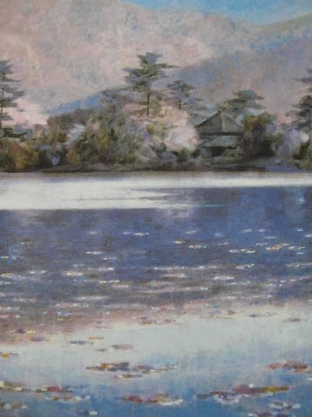 堂本元次、【大沢池】、希少画集画、新品高級額・額装付、状態良好