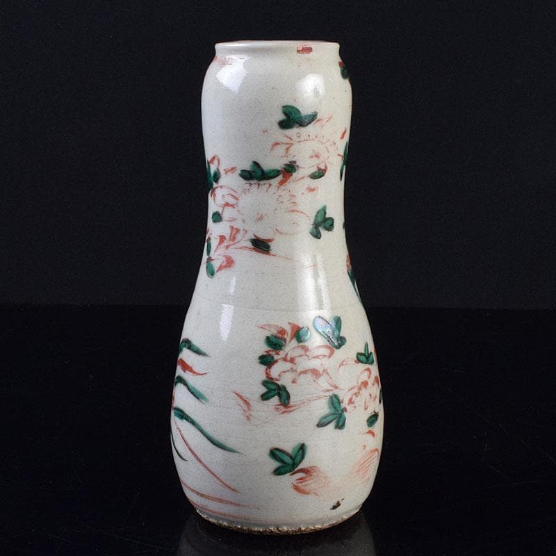 九谷焼　古九谷　赤絵花鳥文　花生　杓立　V　R9178