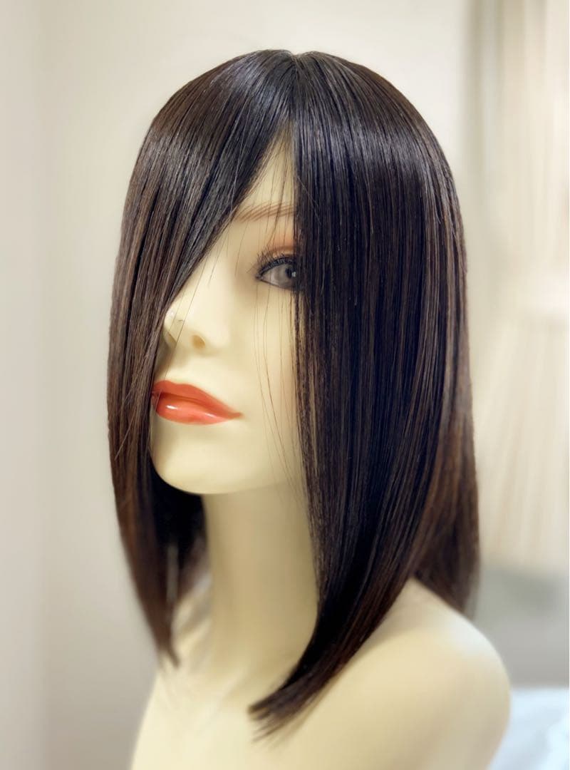 高級レミー人毛100% 【総手植えM】自然な黒　フルウィッグ　シルクスキン医療用