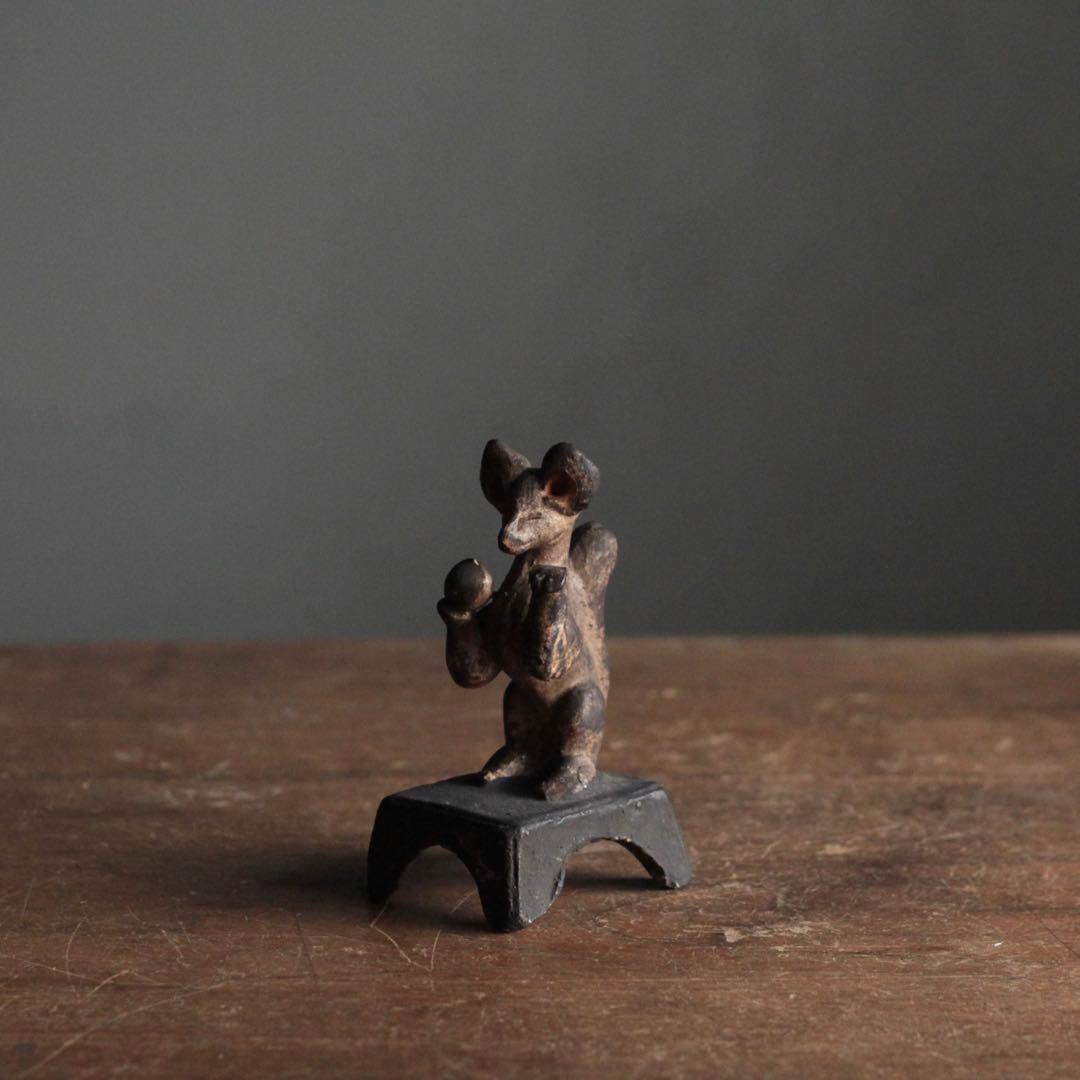 古い 土人形 お稲荷さん No.2 古道具 アンティーク オブジェ 狐