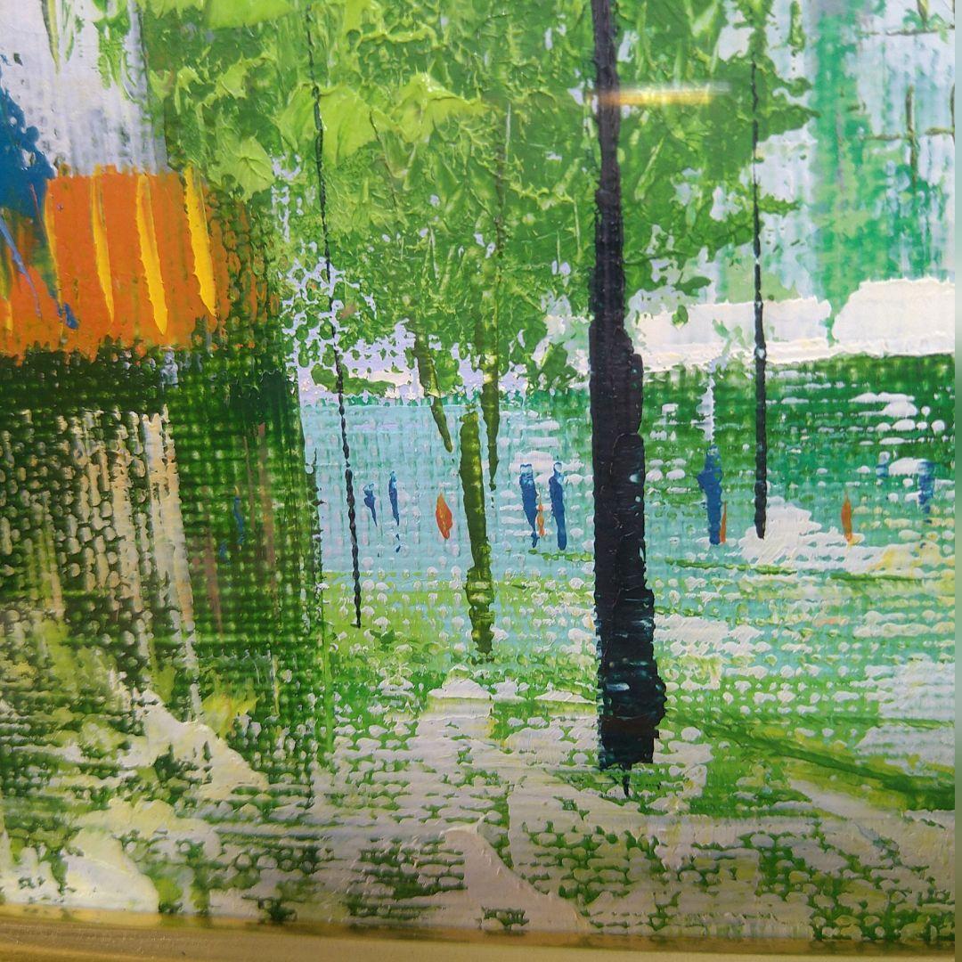 真作保証広瀬和之油絵【塔のある街】パリの街應美会会員人気作家風景画額縁縞黒額装