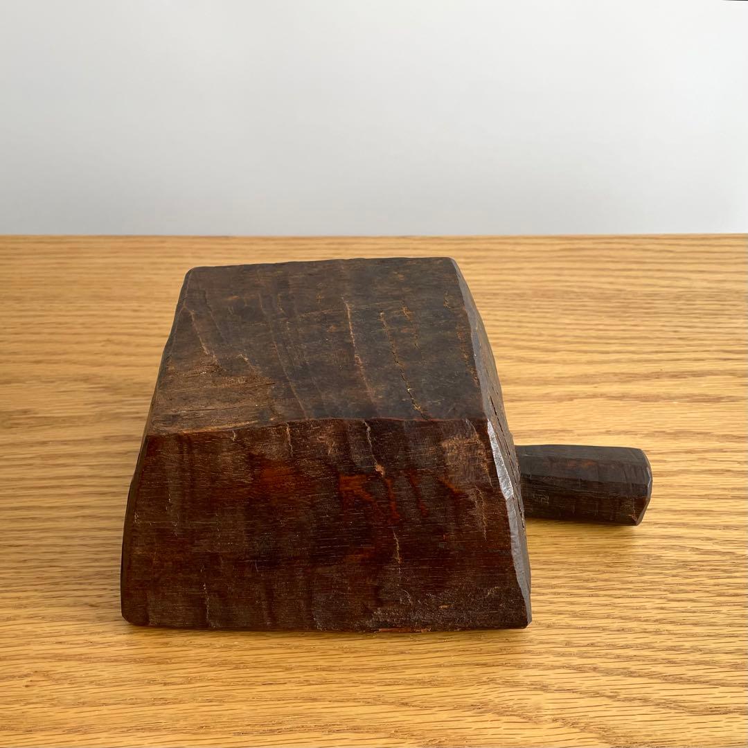 アンティーク 民藝 木工 把手付臼 花器 ブロカント インド FOLK ART