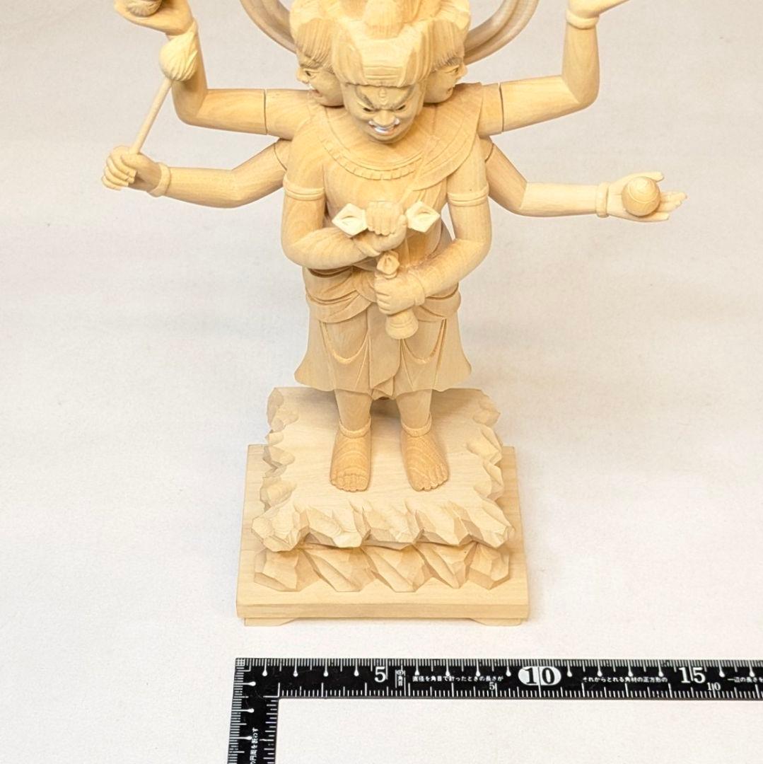 【セール・新品】三宝荒神　柘植　総高さ約24.5㎝　竈　三面六臂　台所の神