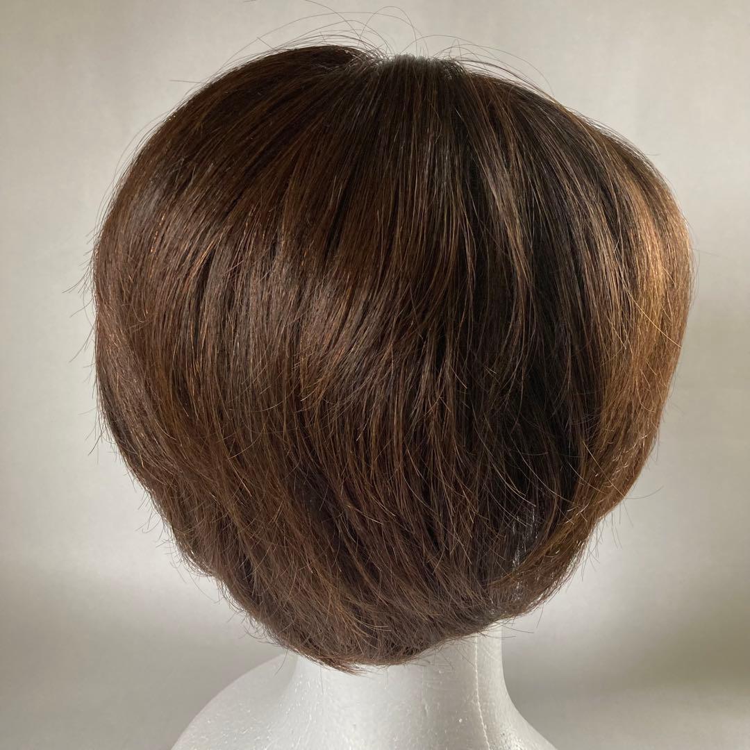 マダムヒロコ　フルウィッグ　ショート　人毛MIX 　総手植え　ナチュラルブラウン