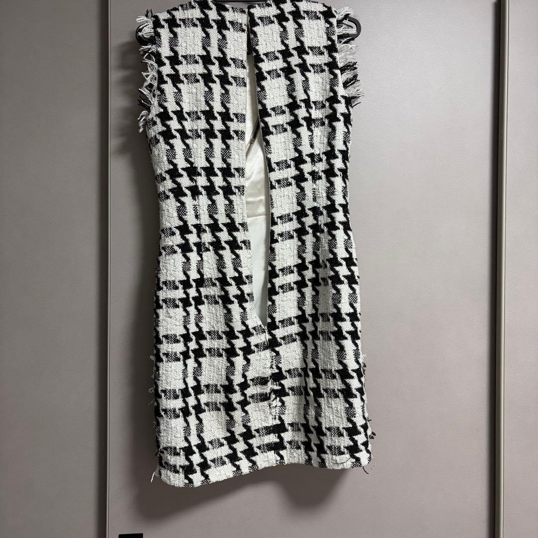 ROBE de FLEURS ジッパー×ラメツイードタイトミニキャバドレス　白