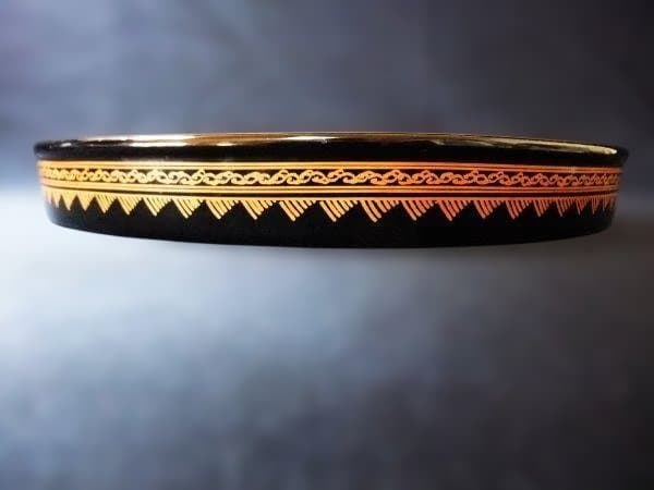 籃胎蒟醤(ランタイキンマ)花文丸盆 文綺堂製 香川漆器 本漆器 骨董 時代物