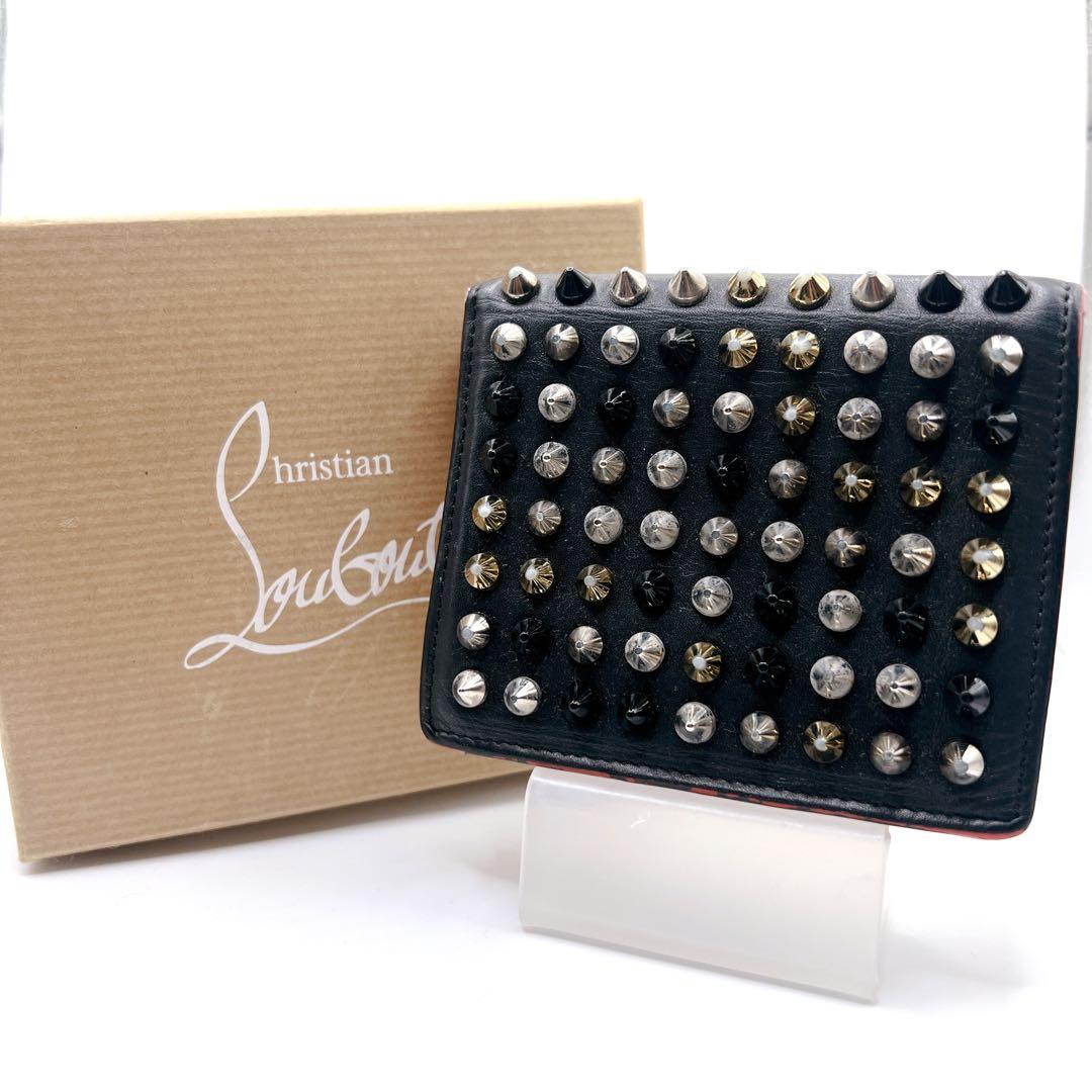 ✨箱付き✨　クリスチャンルブタン スタッズ 二つ折り財布 黒 レッド
