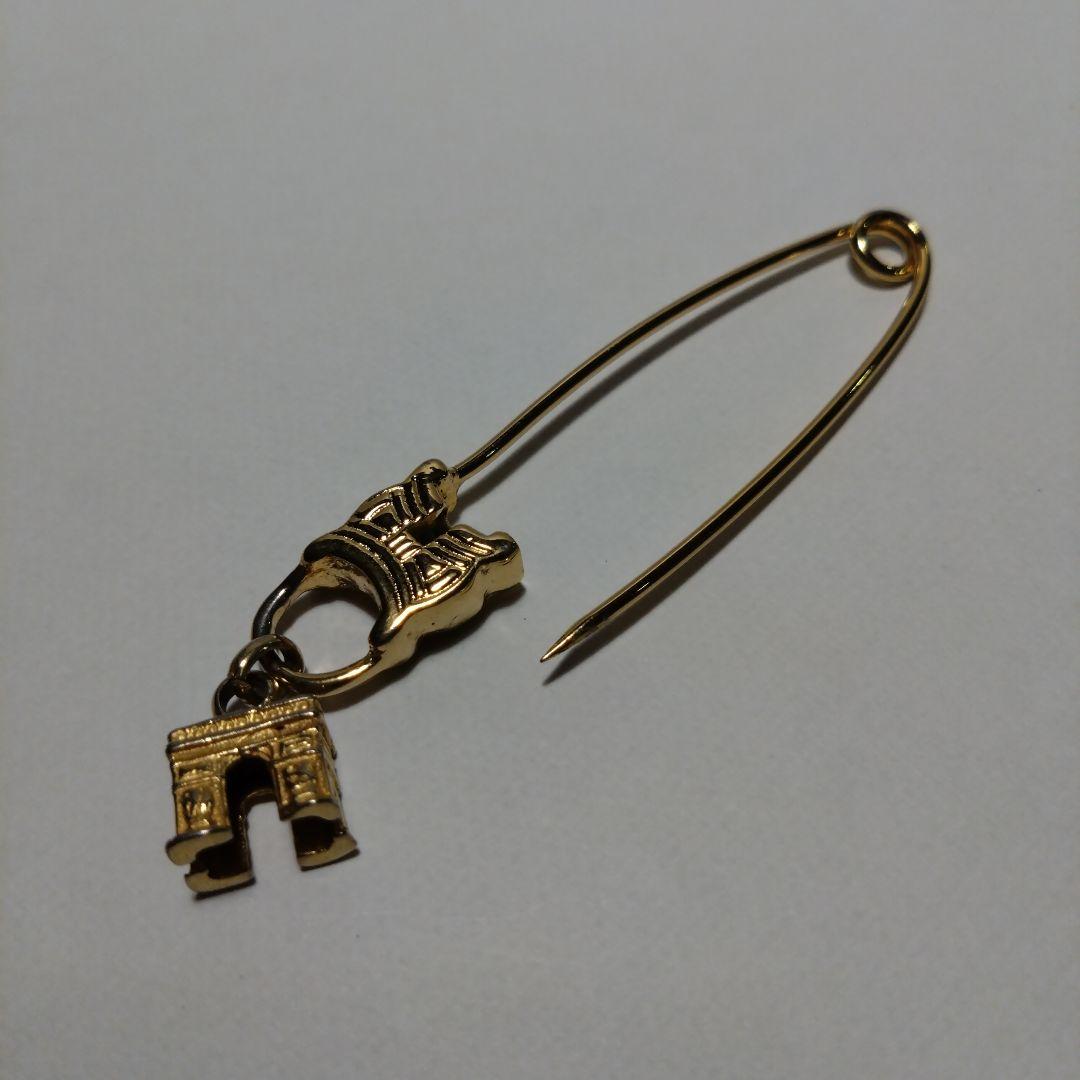 CELINE　セリーヌ　ヴィンテージ　ブローチ　安全ピン　マカダム柄　ゴールド