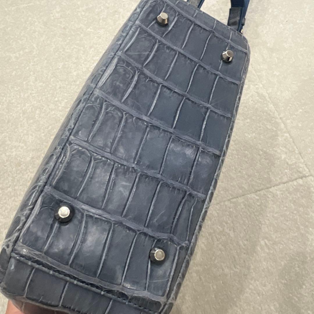 り*様 【極美品】　JRA認定　クロコダイル　ショルダーバッグ　ブルーグレー