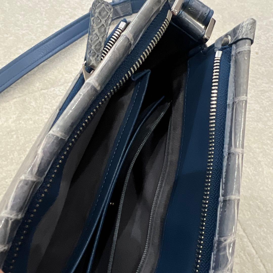 り*様 【極美品】　JRA認定　クロコダイル　ショルダーバッグ　ブルーグレー