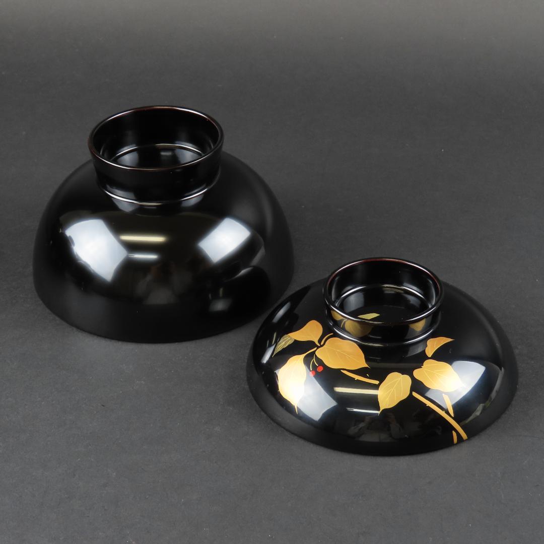 317 美品良好 極上越前塗 吸物椀５客 ソヨゴの実文様 蒔絵 木製漆器/輪島塗