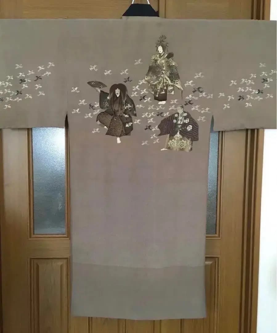 能楽図絵 能舞 羽衣他 男物長襦袢 正絹 美しき日本の古布 古裂骨董アンティーク