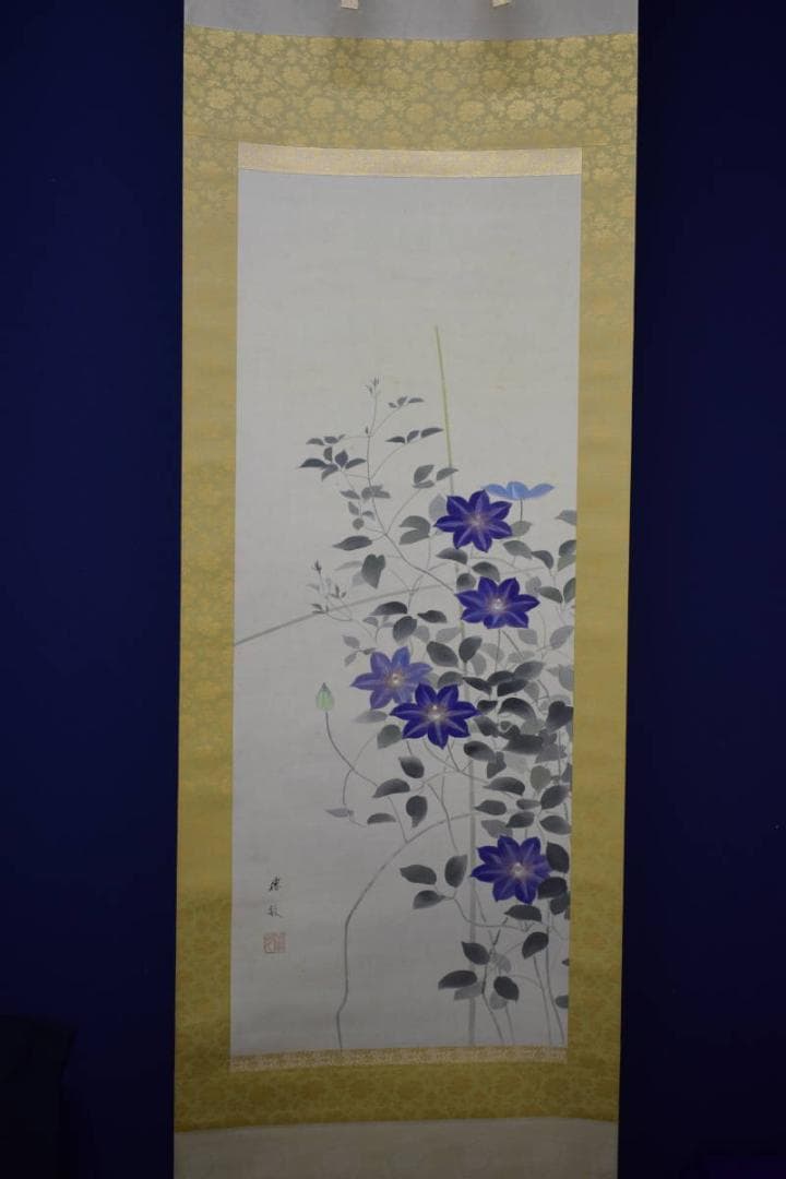 真作/白石勝敏/鉄仙花/桐共箱二重箱付/布袋屋掛軸HH-682