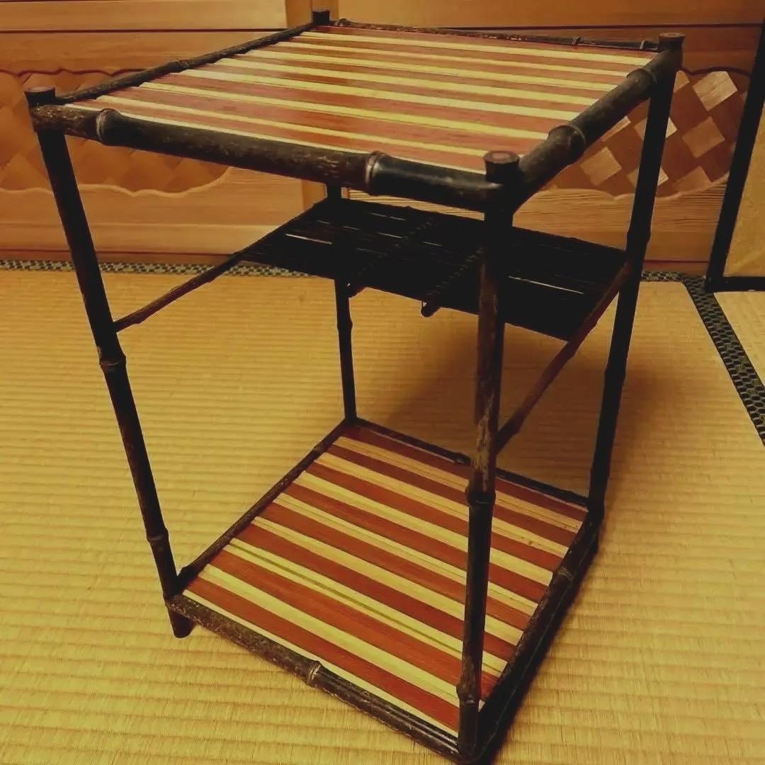 美品　未使用品　工芸品　煎茶用綾瀬棚　竹細工　高さ44cm 箱入り