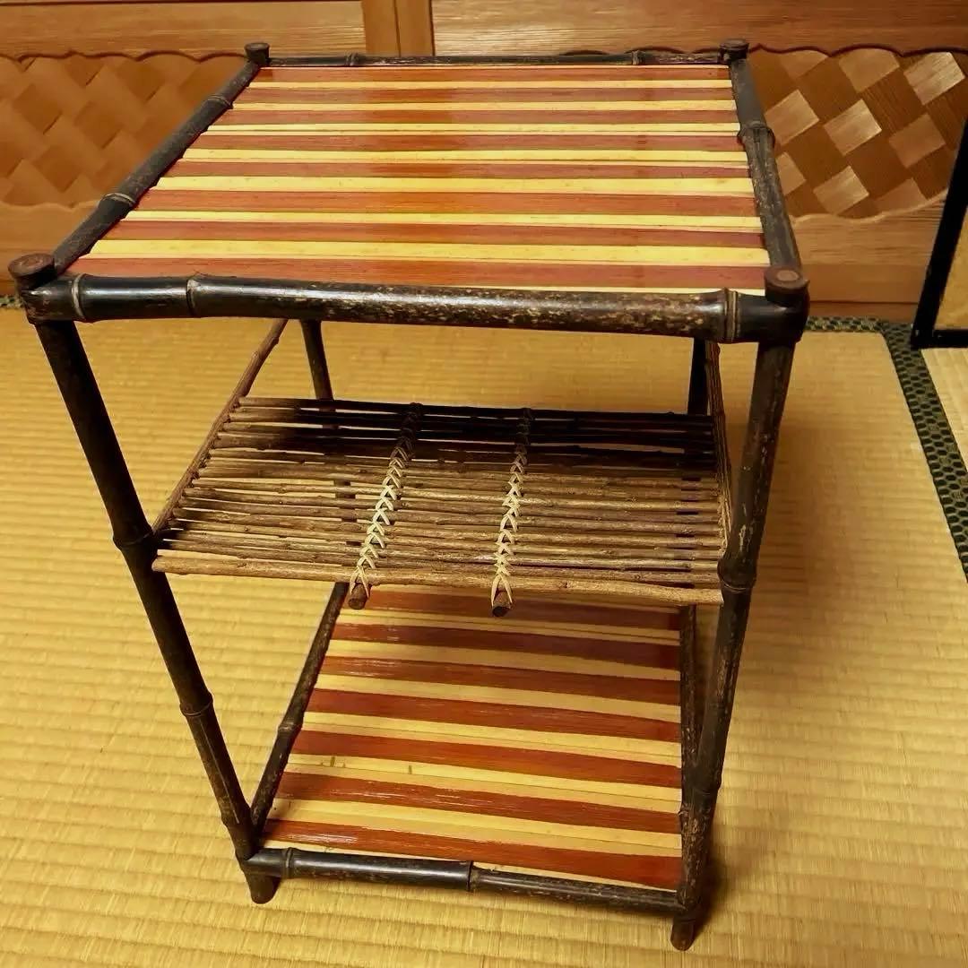 美品　未使用品　工芸品　煎茶用綾瀬棚　竹細工　高さ44cm 箱入り