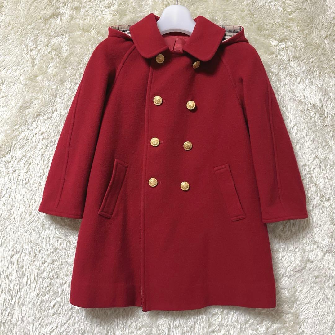 バーバリーロンドン　ウールコート　金ボタン　赤　100A