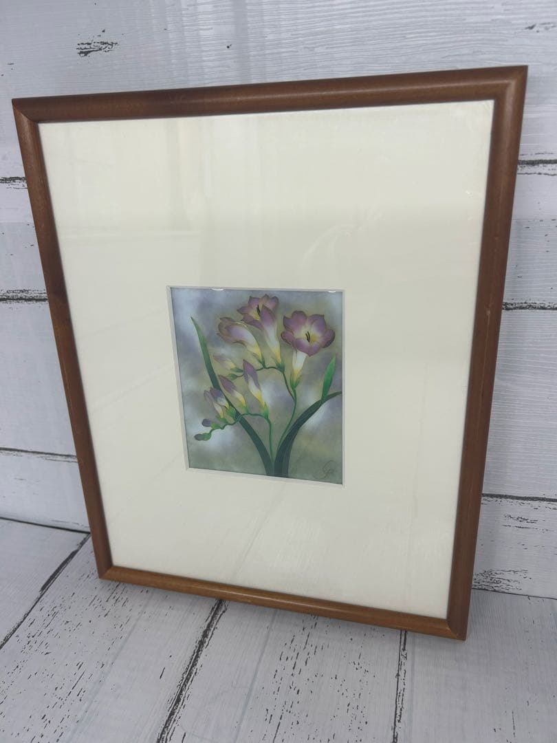 送料込み⭐︎有線七宝作家【陶板画 フリージアの花】七宝焼 安藤 七宝