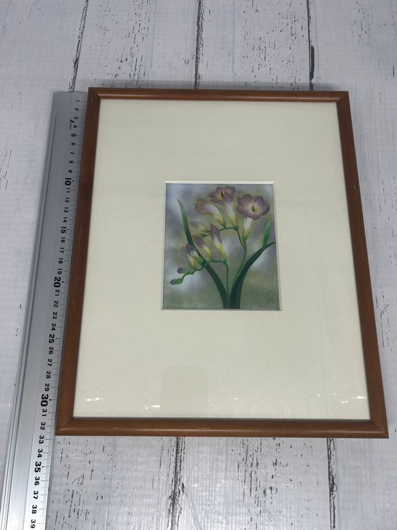 送料込み⭐︎有線七宝作家【陶板画 フリージアの花】七宝焼 安藤 七宝