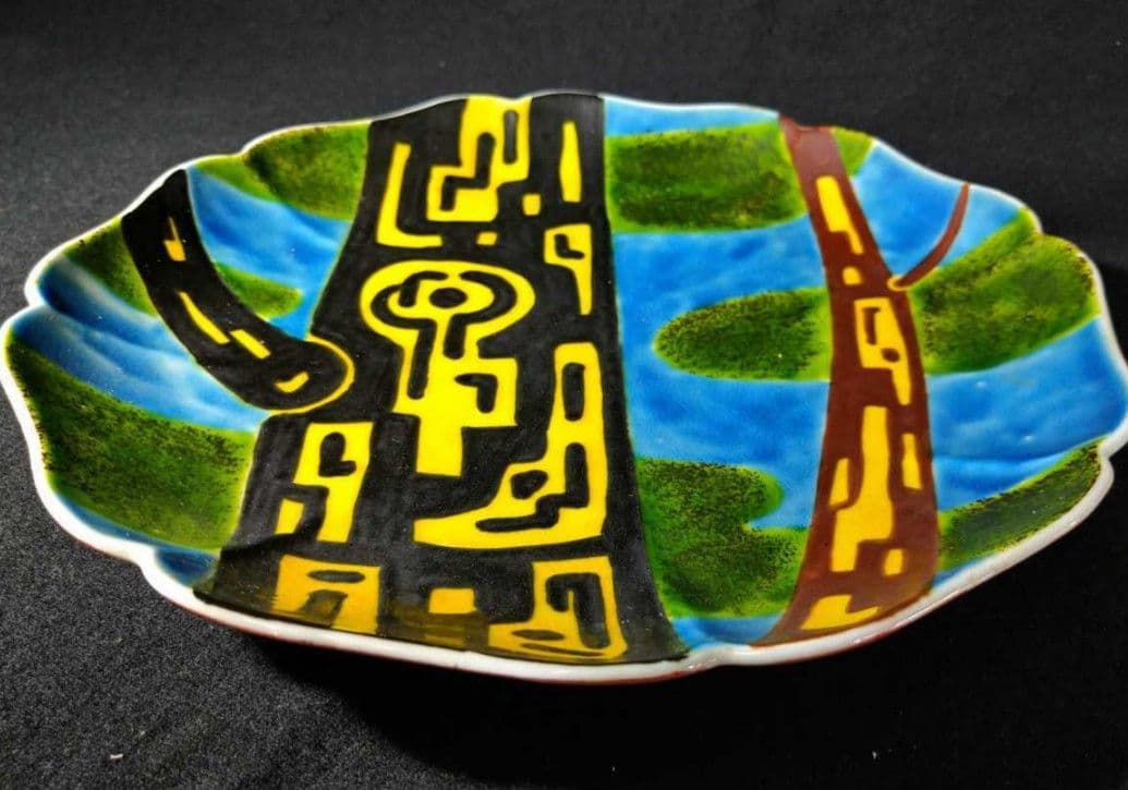 ☆松本佐一☆飾皿☆色絵25cm☆輪花皿☆共箱☆九谷☆