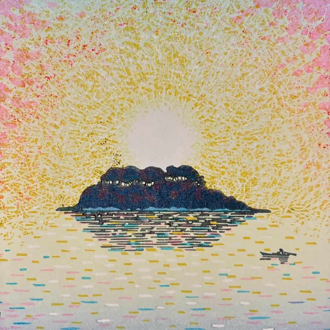 美品 牧野宗則「光彩」木版画 1987年制作 直筆サイン入り 額縁入り人気作家