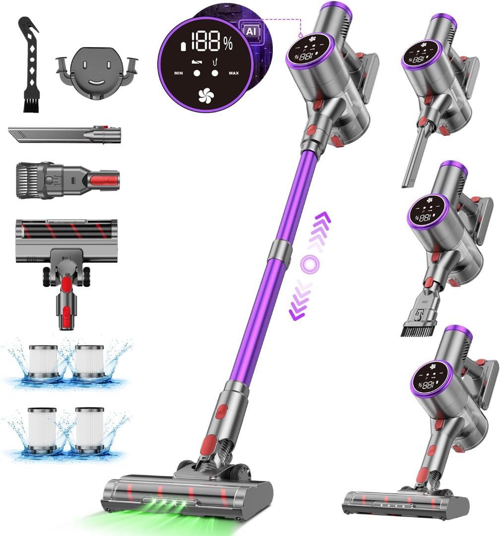 コードレス掃除機 75000Pa 超強力吸引 自立式 軽量 LED液晶サイクロン