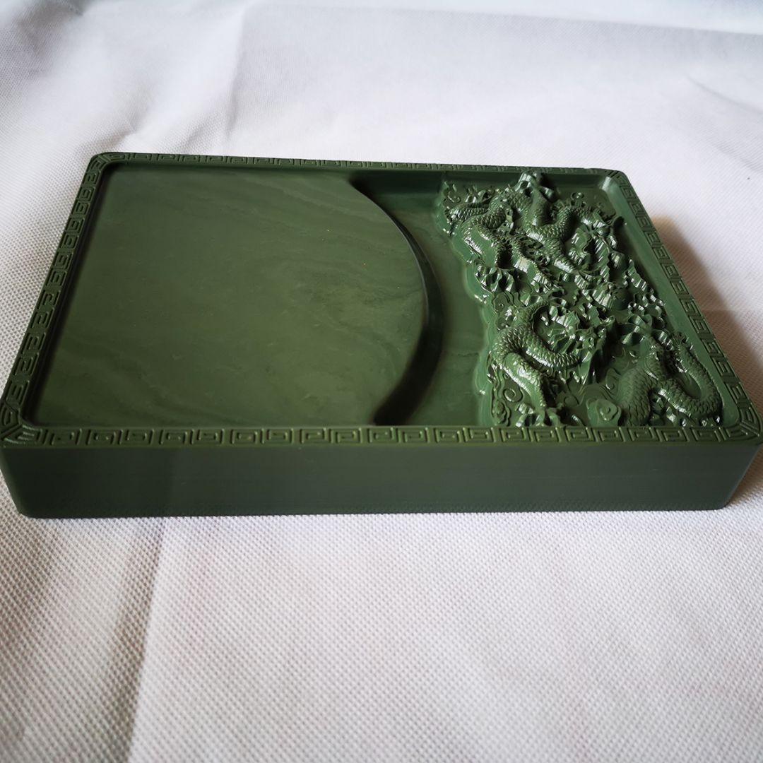 硯 松花硯 二龍戯珠硯 書道具 文房具 工芸品 美術品 置物