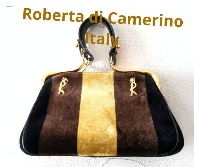 Roberta di Camerinoブラックブラウンマスタードカラベラバッグ