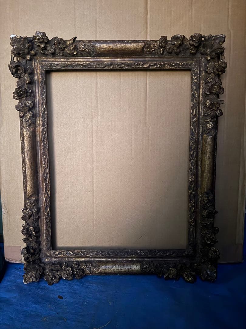 希少　18世紀フランスアンティーク調　漆金彫刻付き木製油彩額縁　P10サイズ