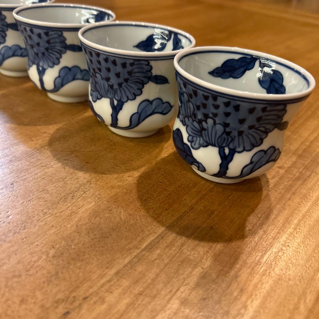 源右衛門窯　染付向日葵（そめつけひまわり）　湯呑み　五個