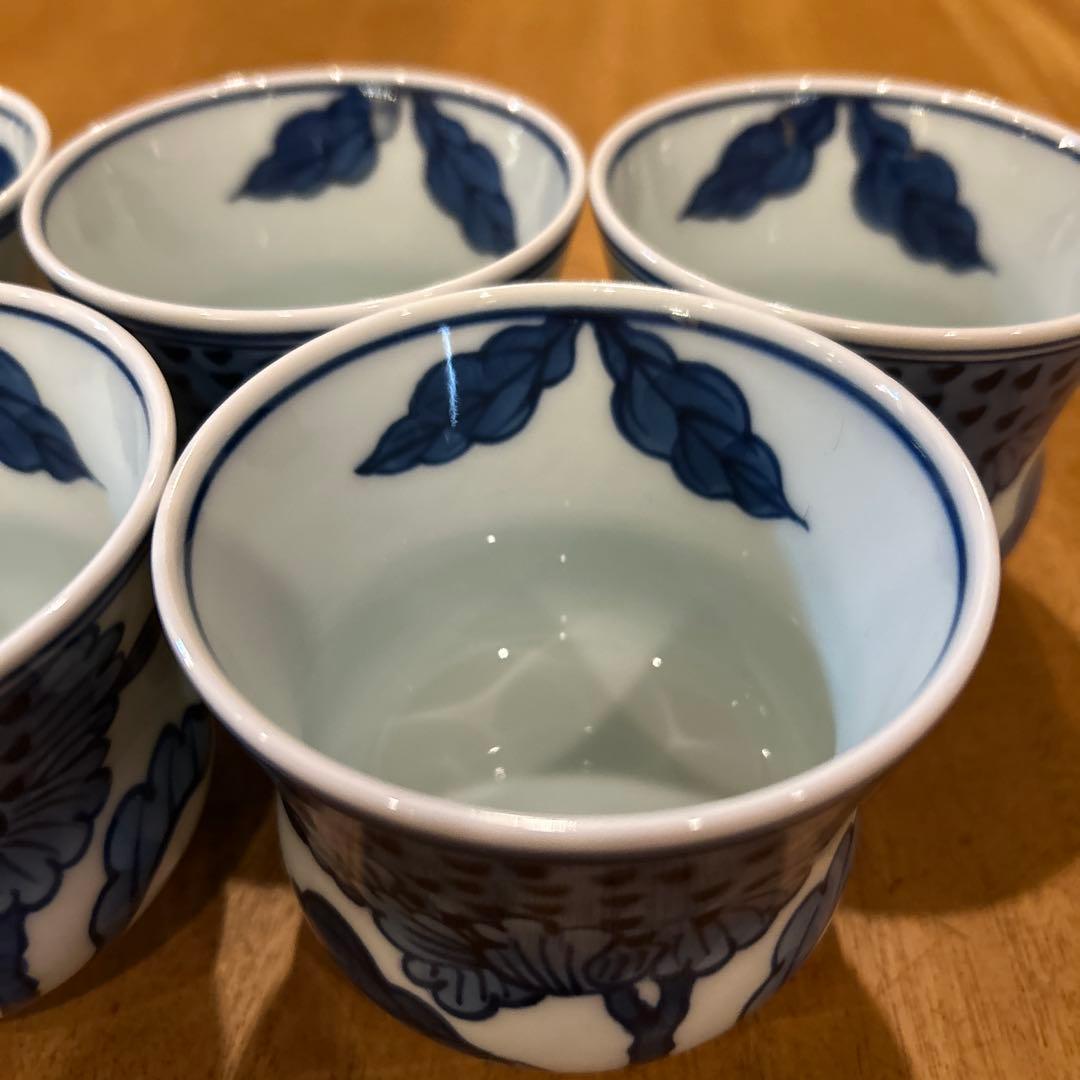 源右衛門窯　染付向日葵（そめつけひまわり）　湯呑み　五個