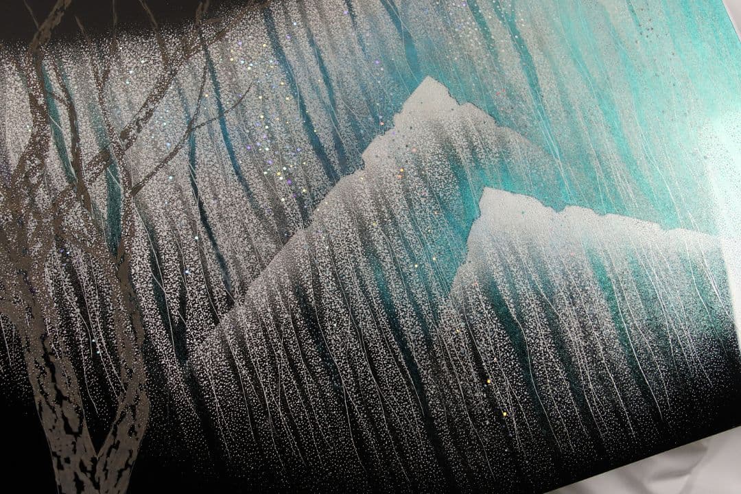 【真作】漆芸画 新木光「月夜の詩」輪島市美術展出品 額装 12号 沈金銀M865