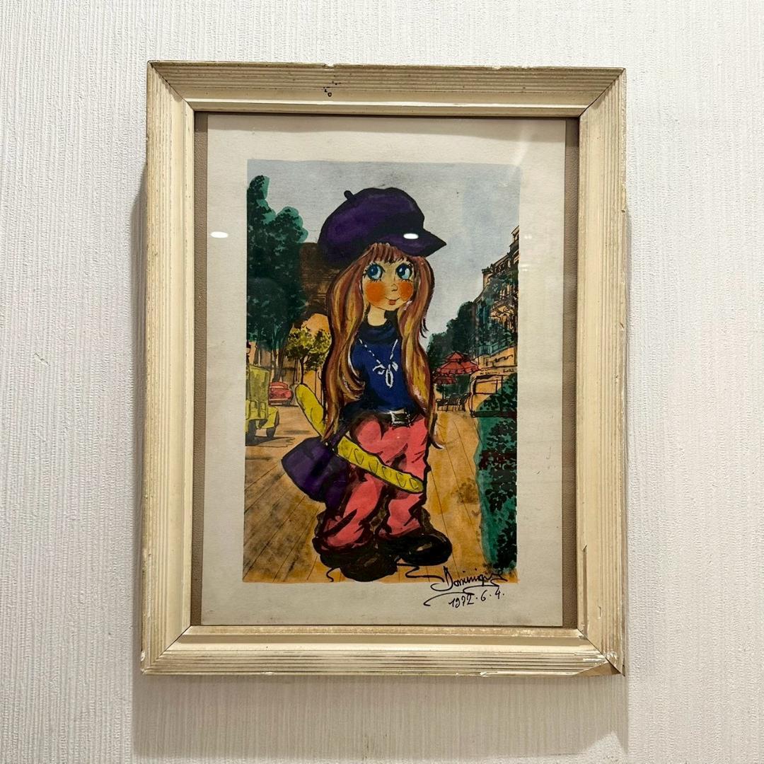 iΦ 真作 フランス ヴィンテージ ビックアイアート 少女 1972年 ドミニク