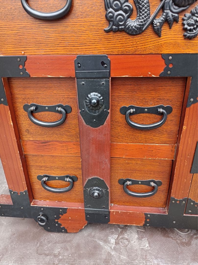 八6428【送料込み】民芸調家具　レトロ 和箪笥 からくり箪笥