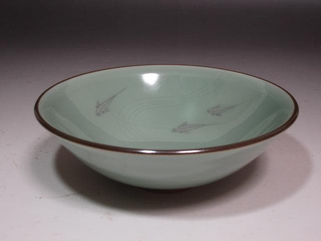 【セール】★　手塚玉堂　青磁茶碗　裏千家　十五代　鵬雲斎の花押★x254