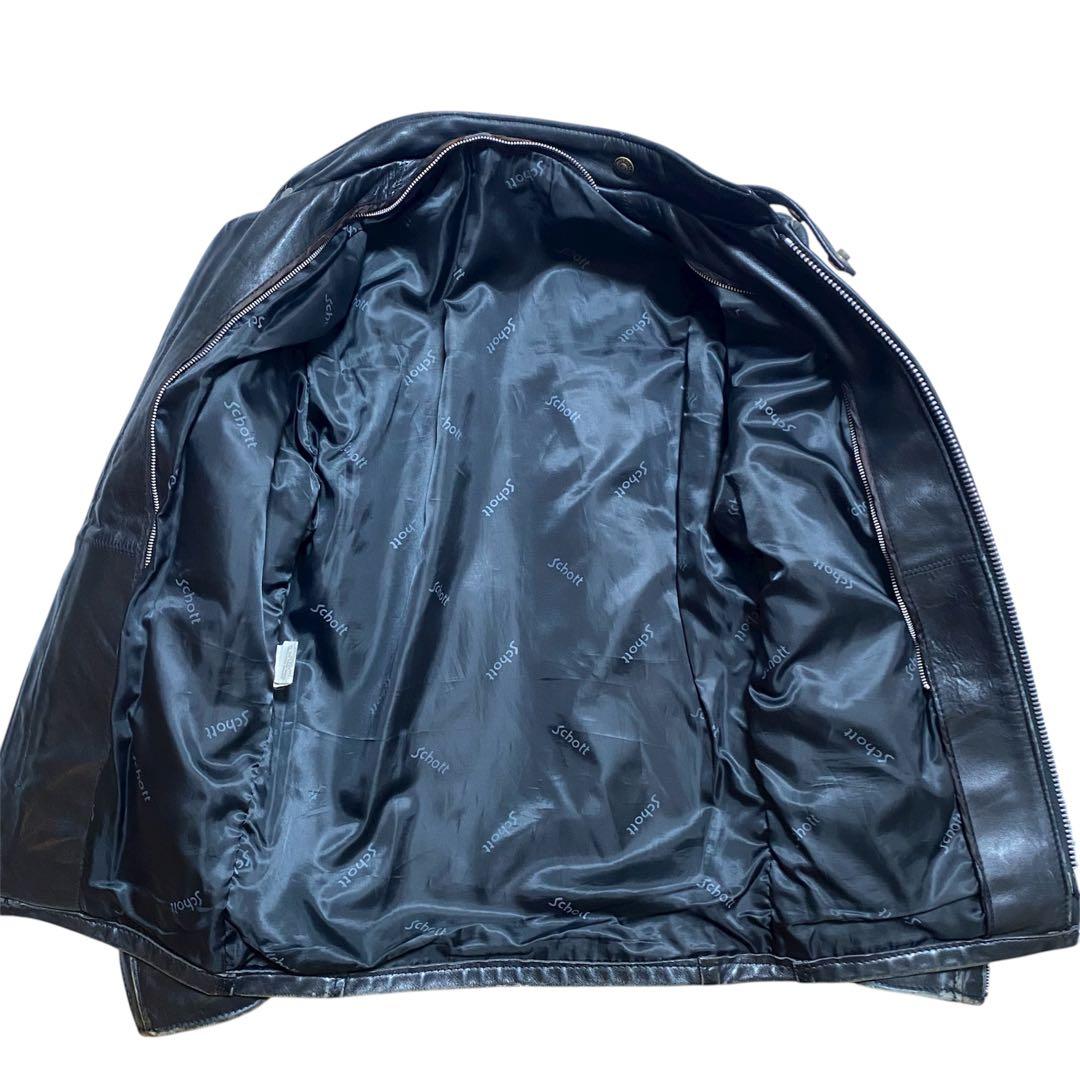 schott ブラック レザー シングルライダースジャケット