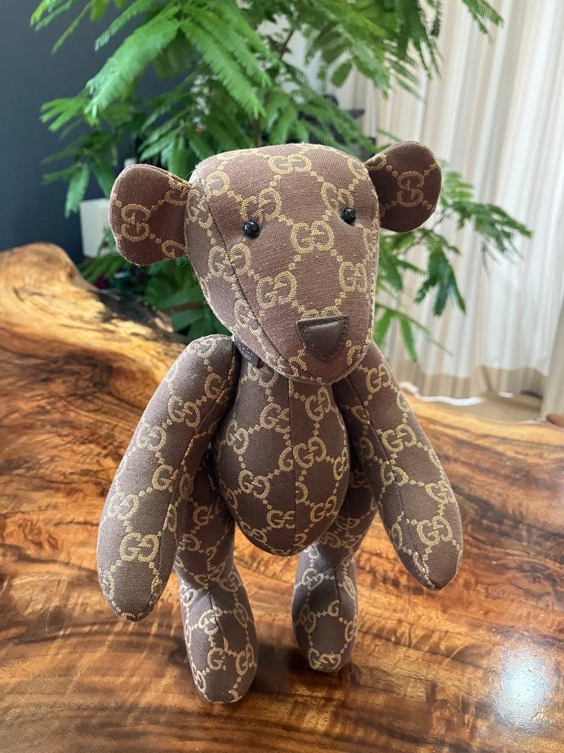 美品 ◆ グッチ GGキャンバス テディーベア くまぬいぐるみ 置物 レザー