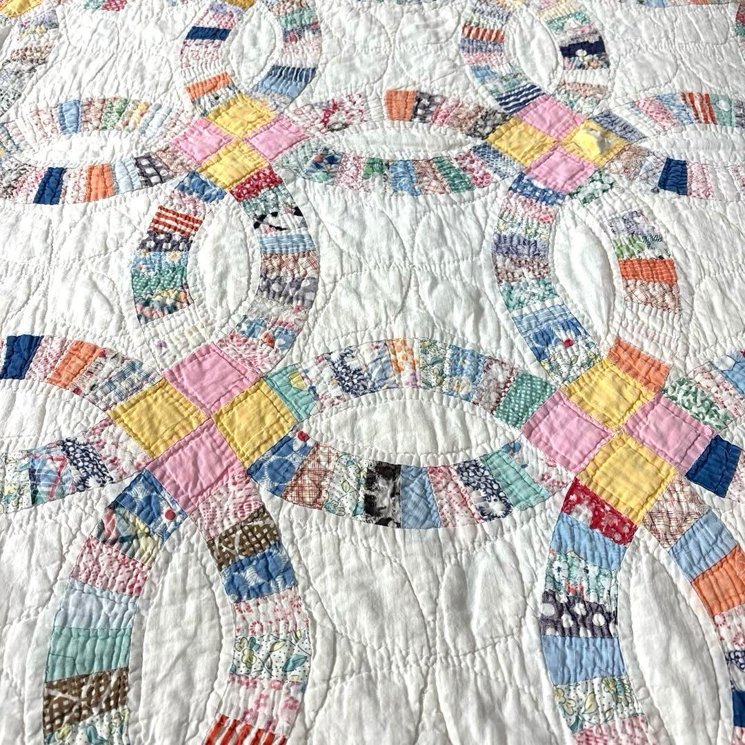 【稀少】【貴重】アメリカンアンティーク⭐︎ダブルウエディング　約224×166cm