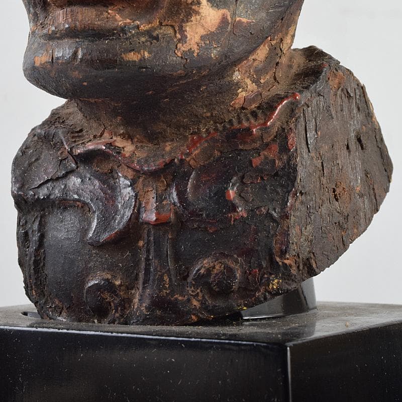 仏教美術　彩色木彫　玉眼入　十二神将像　仏像　木製台・時代箱付　G　R9231