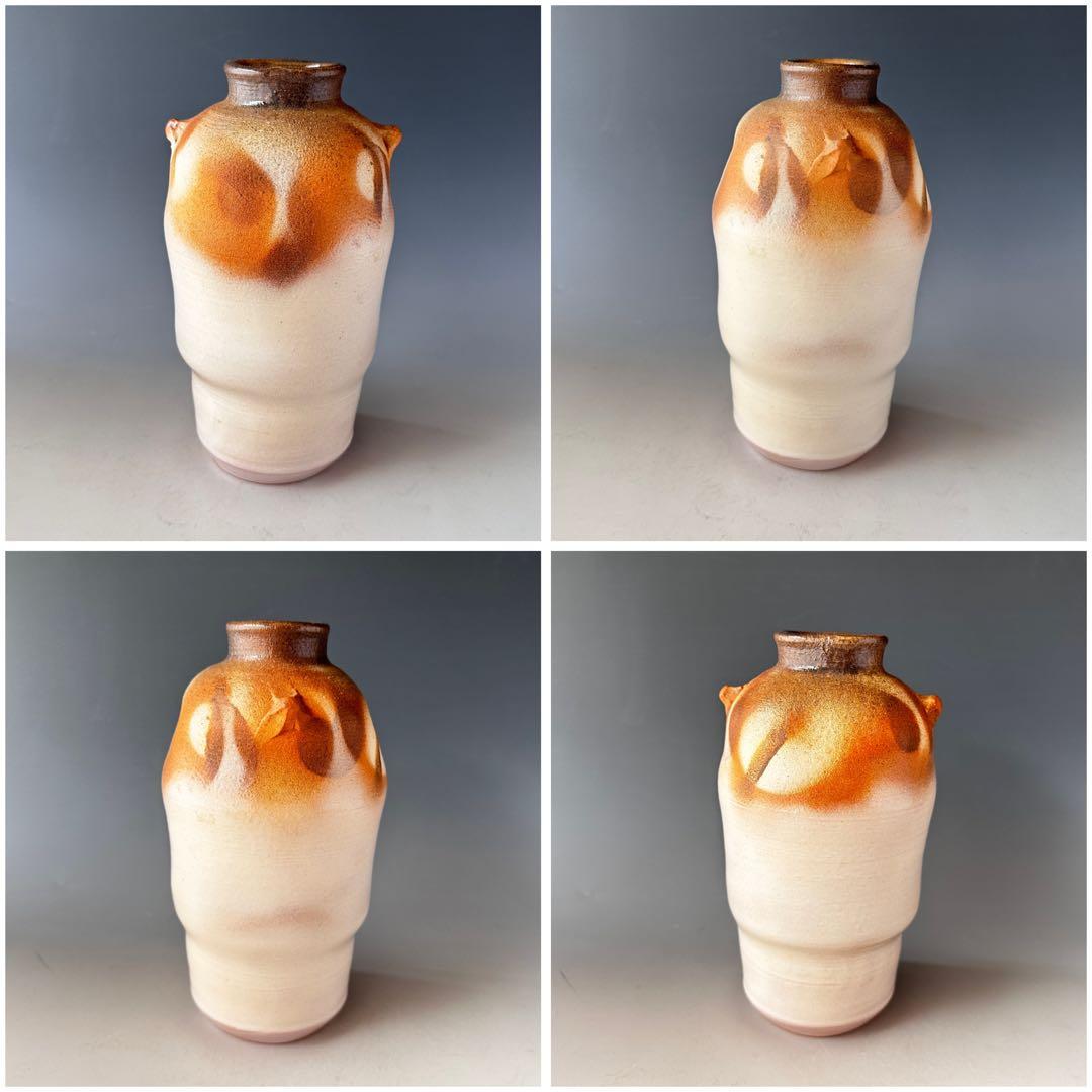 茶道具　萩焼　炎彩　花入　岡田裕　共箱　陶芸　花活　花器　稽古　茶会　床の間