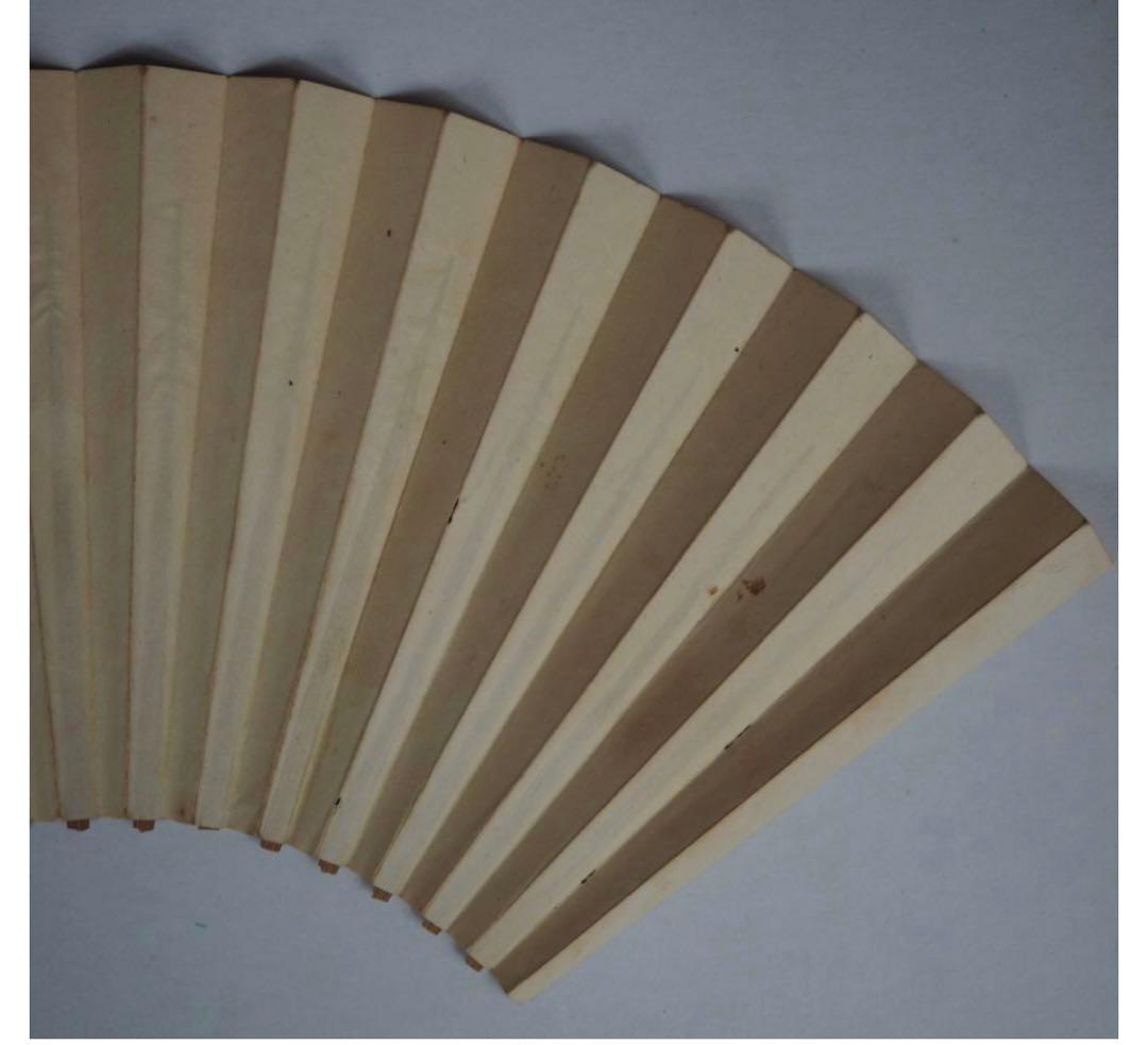 送料無料　清時代　『華石』在銘　漢詩文牡丹図・古扇面　紙本肉筆　中国古玩骨董