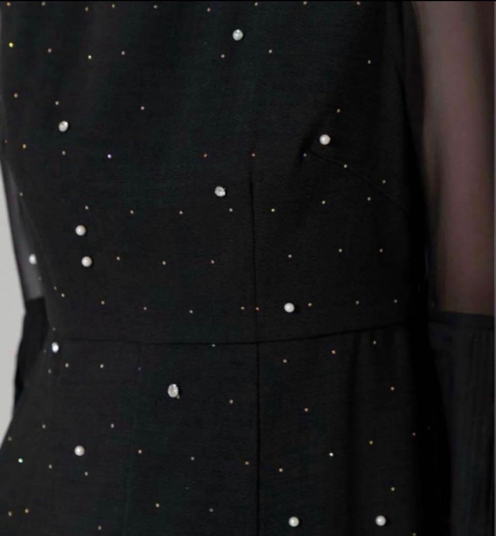 leja黒 フレアスリーブ ビーズ装飾 ドレスSサイズ