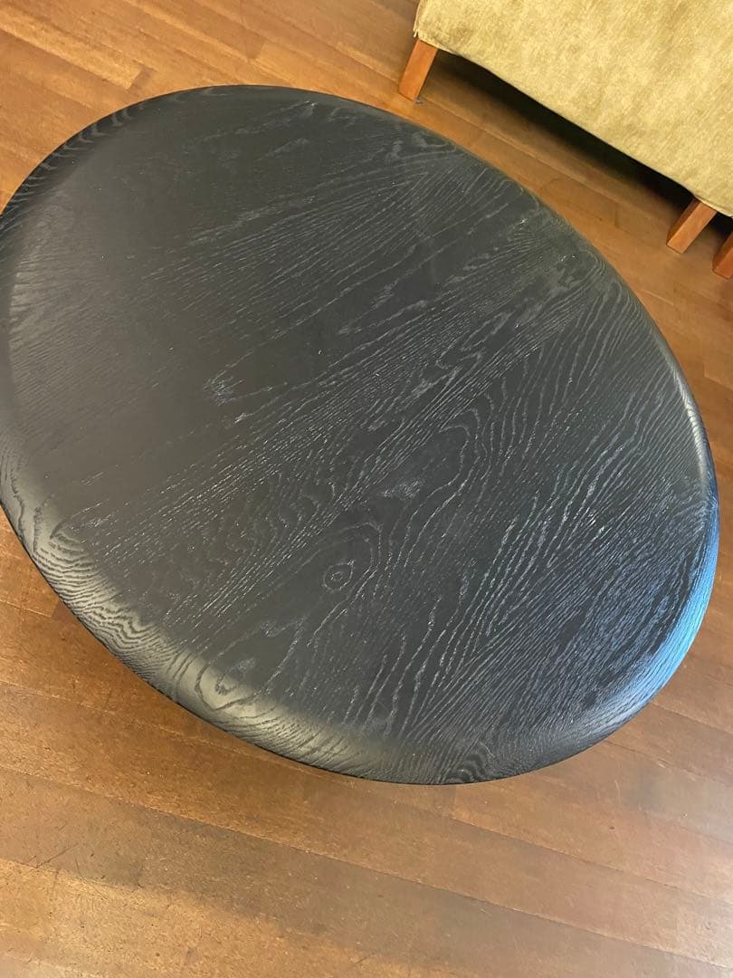 黒い円形座卓 木製　丸テーブルスコープ東屋