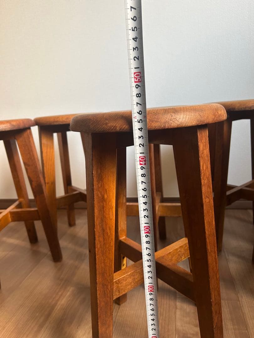 希少　丸椅子　 6個セット　アンティーク　まとめ売り　木製　スツール　同一規格