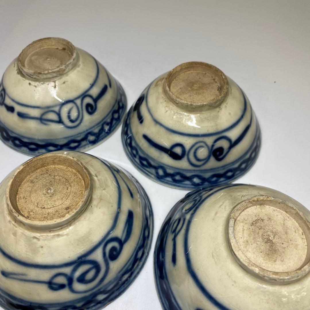 中国清朝時代　青花小鉢4客　口径約12㎝　東Y7-0403⑥タニト